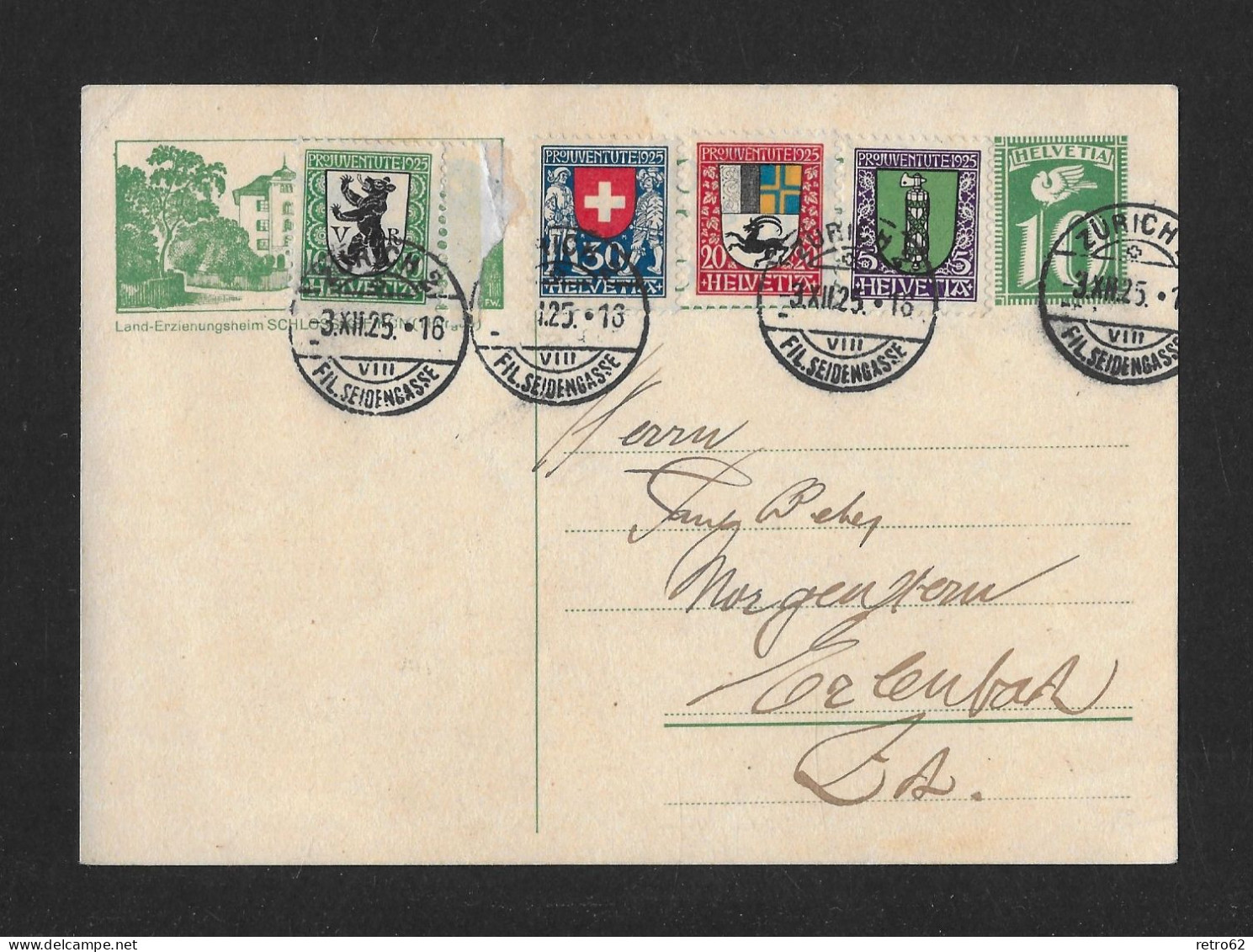 1925 POSTKARTE MIT ZUDRUCK ► Bild "Land Erziehungsheim Schloss Kefikon"  Mit ZuF Kompl. PJ-Satz 1925 - Brieven En Documenten