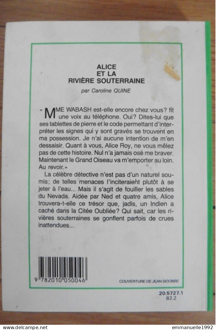 Livre Alice Et La Rivière Souterraine Par Caroline Quine 1979 Bibliothèque Verte - Bibliotheque Verte