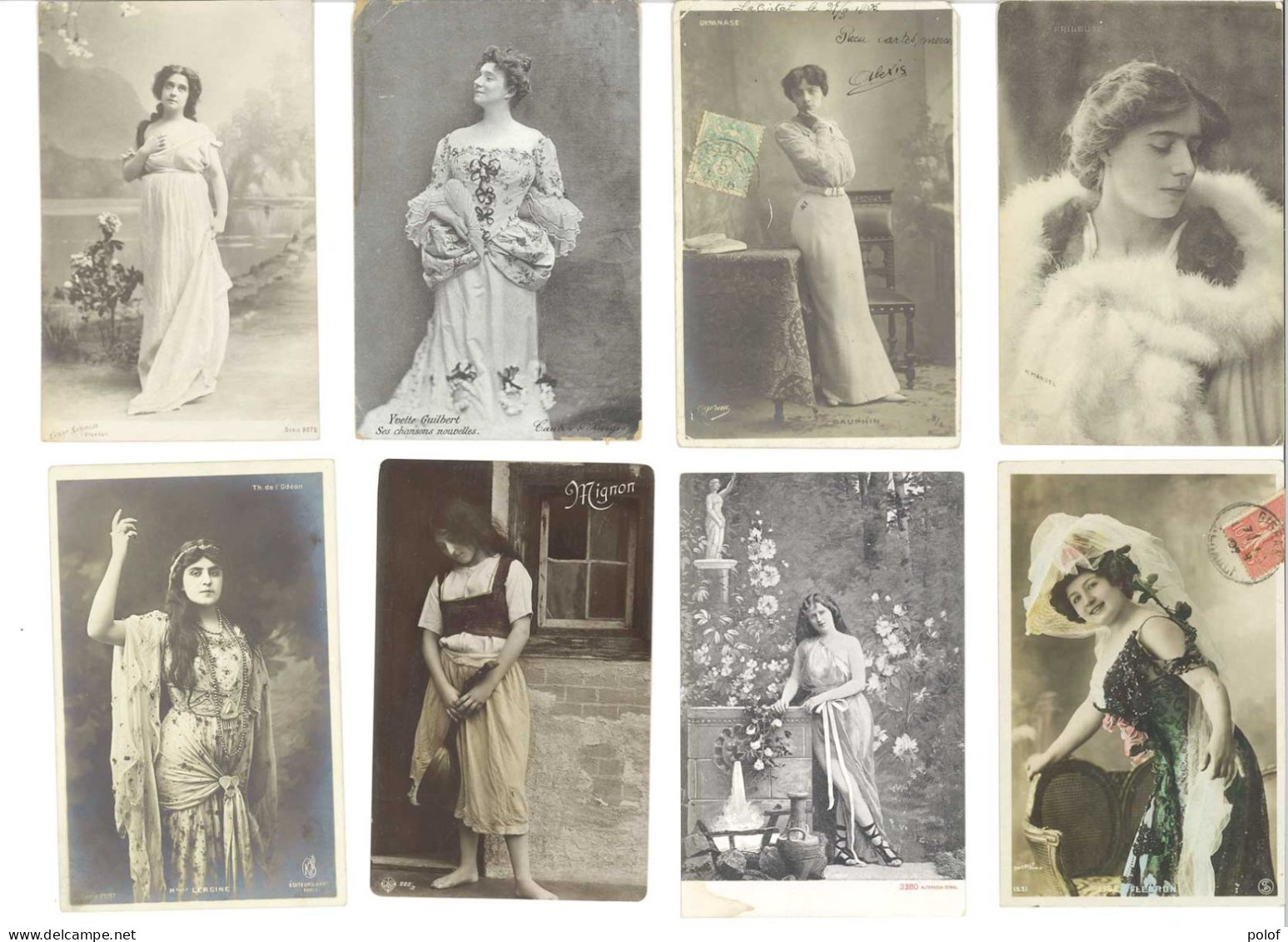 Lot De 8 CPA - Melle Lergine, Yvette Guilbert, Frileuse, Dauphin, Mignon, Fleuron, ...     (125342) - Theater