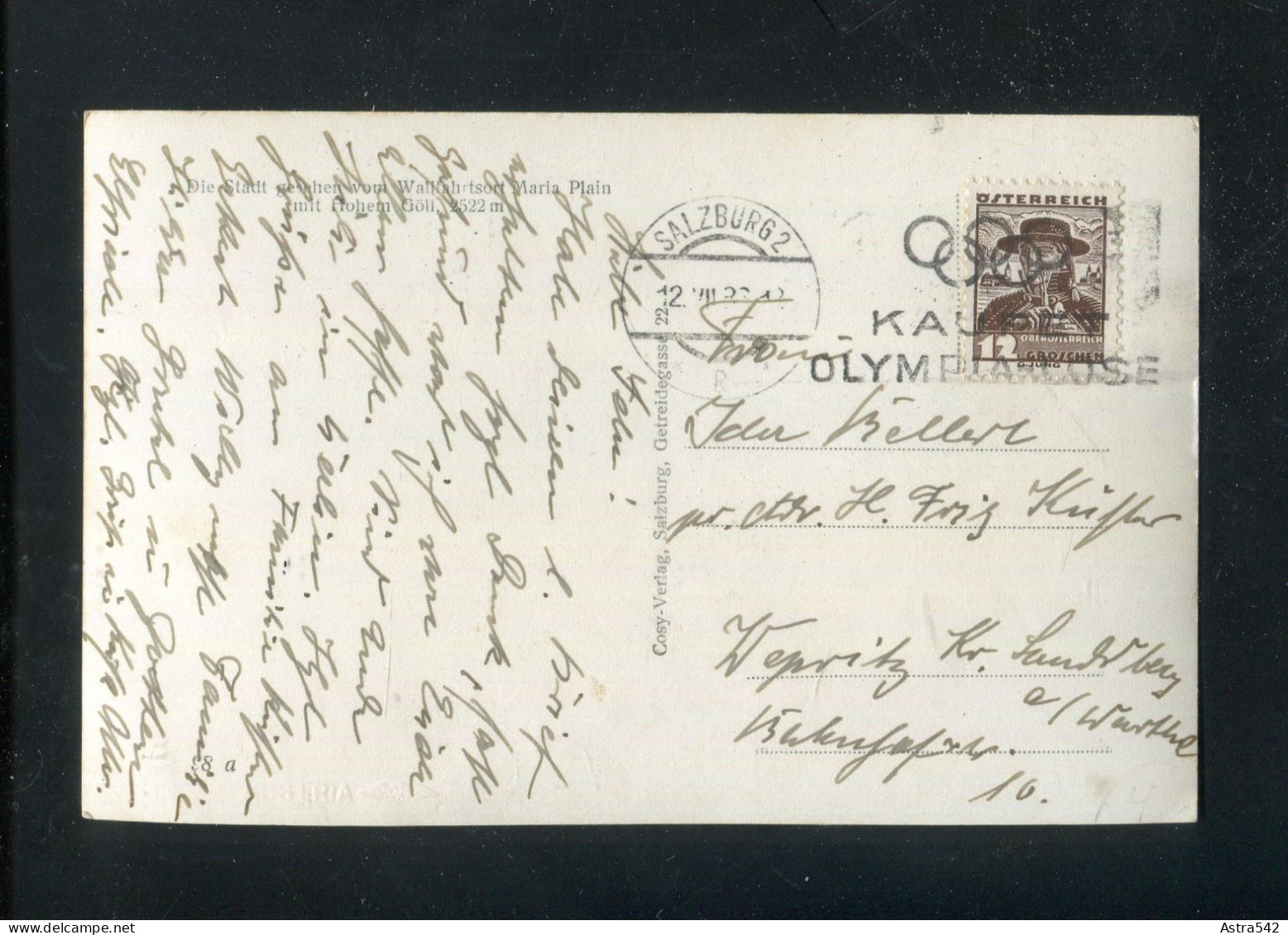 "OESTERREICH" 1933, Stempel "SALZBURG, Kauft Olympia-Lose" Auf Ansichtskarte (A2036) - Covers & Documents