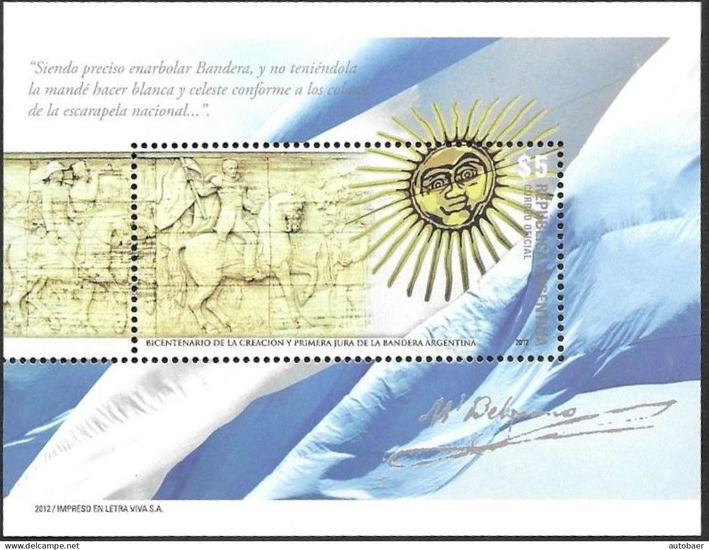 Argentina 2012 Flag Bicentenario De La Creacion Y Primera Jura De La Bandera Michel Bl. 133 (3447) MNH Postfr Neuf** - Ongebruikt