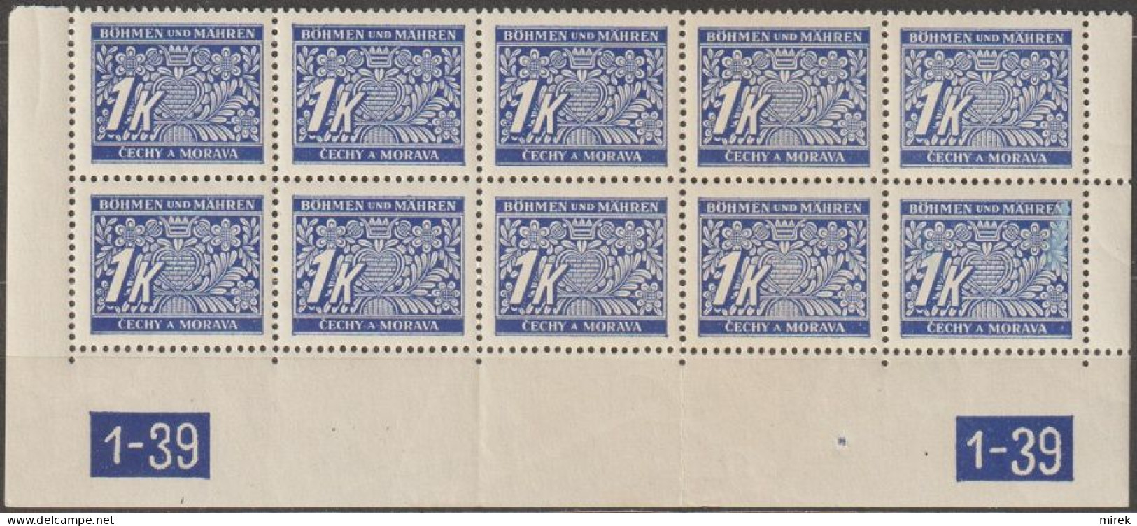 107/ Pof. DL 9, Corner 10-block, Plate Number 1-39 - Unused Stamps
