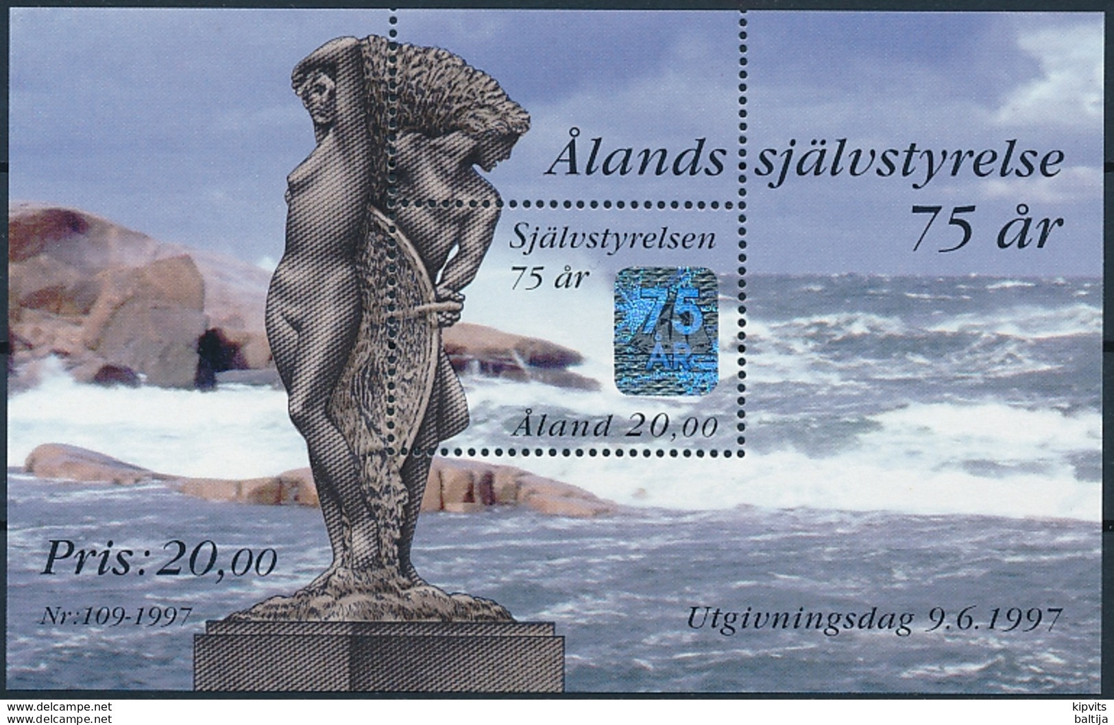 Mi Block 3 ** MNH Autonomy 75th Anniversary Hologram - Aland