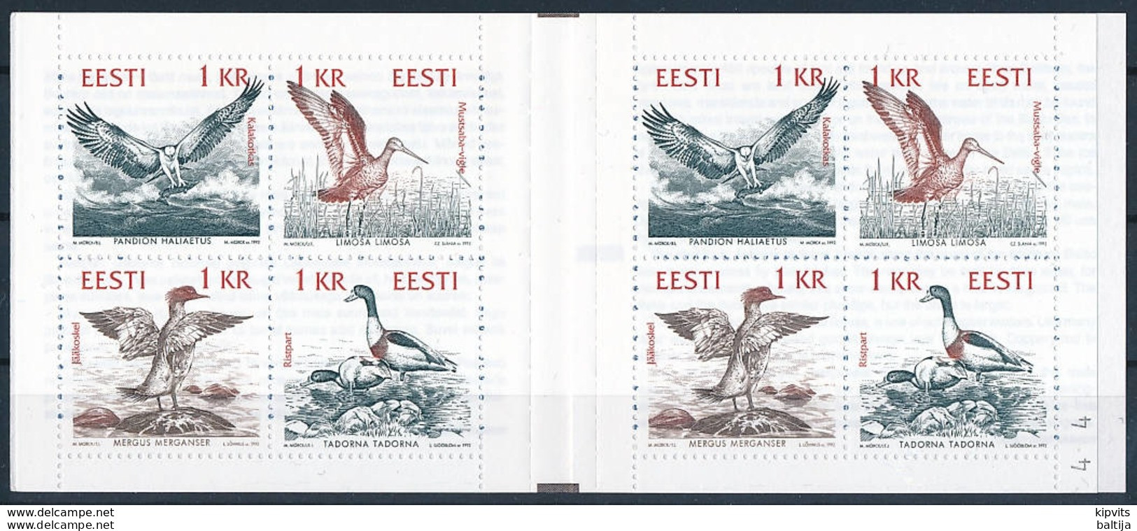 Mi MH 1 ** MNH Booklet / Birds, Osprey, Black-tailed Godwit, Merganser, Shelduck, Slania, Joint Issue - Estland