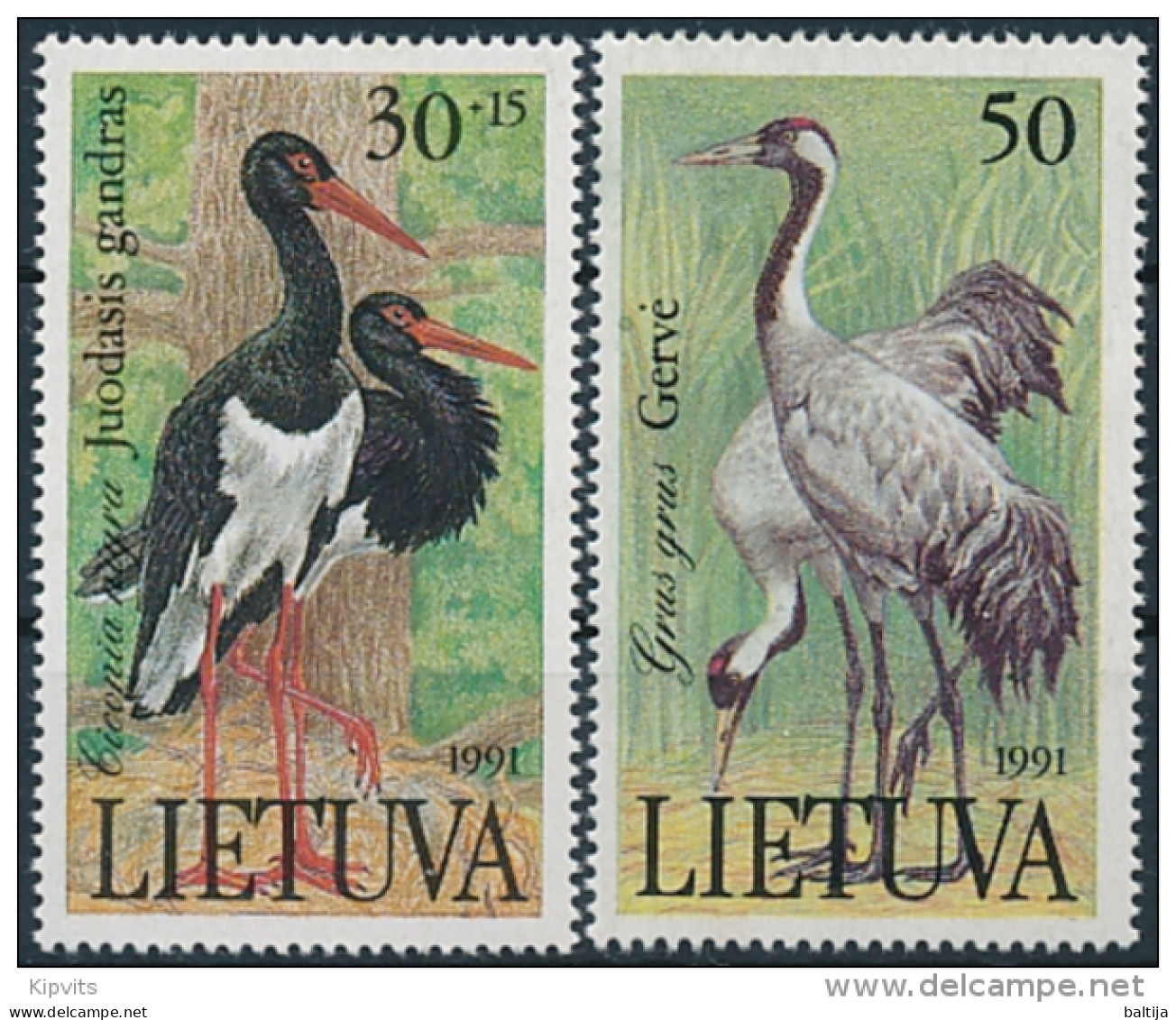 Mi 489-90  ** MNH Birds Stork Ciconia Nigra Crane Grus Grus Semi-postal - Lituania