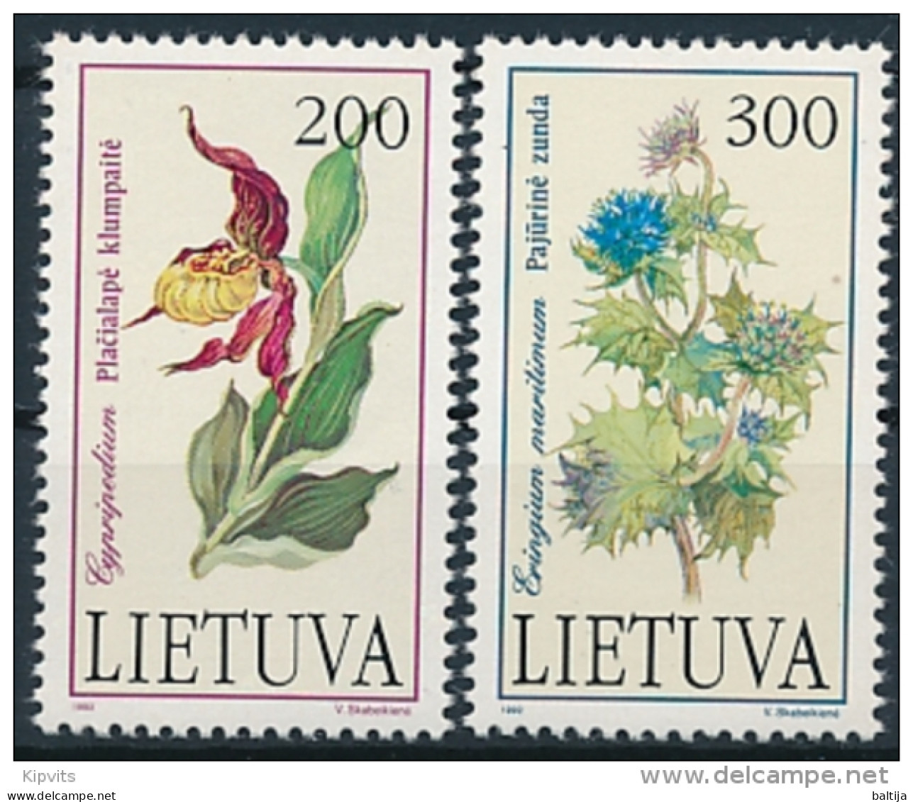 Mi 499-500  ** MNH Flowers Fauna Cypripedium Orchid Eryngium Maritimum Eryngo - Lituania