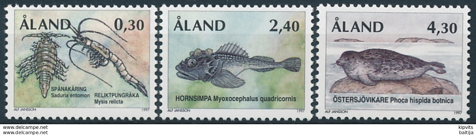 Mi 124-26 ** MNH Baltic Sea Fauna Chaetiliidae Shrimp Fish Fourhorn Sculpin Ringed Seal - Ålandinseln