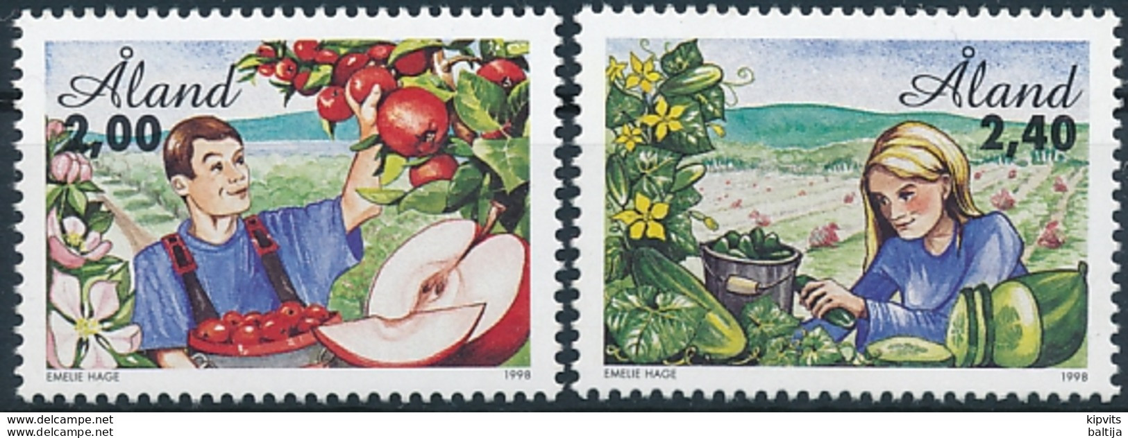 Mi 134-35 ** MNH Agriculture Apple Cucumber Fruit Vegetables - Ålandinseln