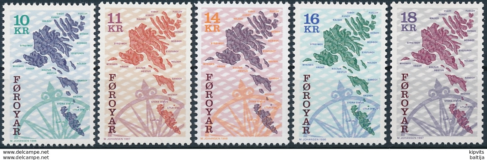 Mi 303-04, 320-21, 347 ** MNH Definitives Map Chart - Féroé (Iles)