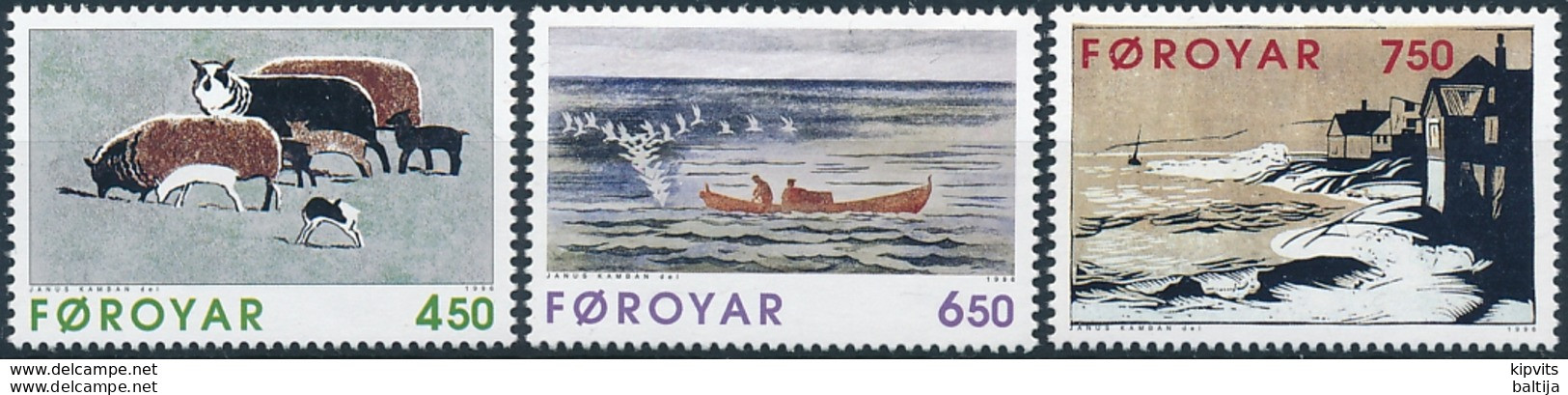 Mi 305-07 ** MNH Graphics Art Janus Kamban - Färöer Inseln