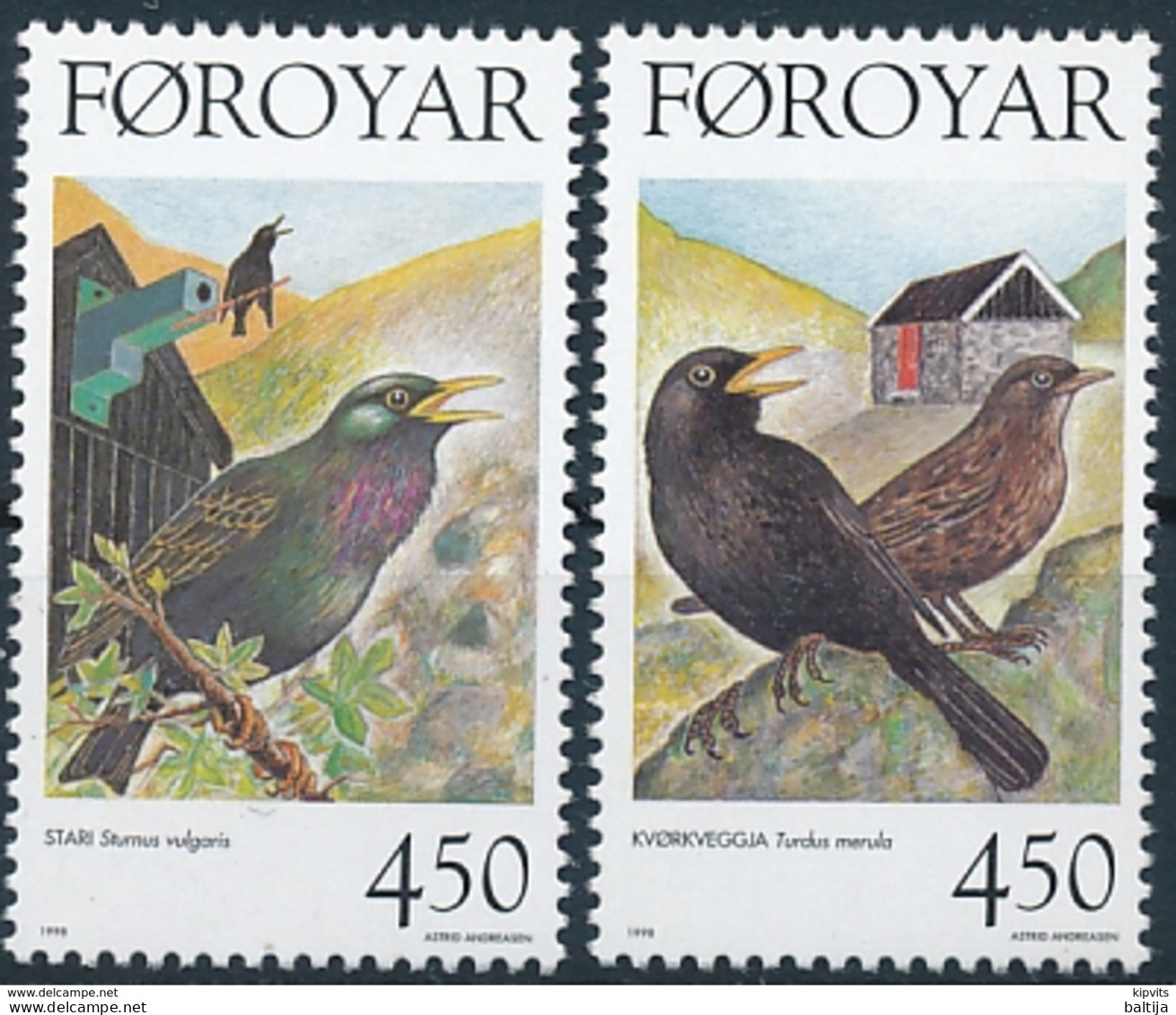 Mi 332-33 ** MNH Domestic Birds Turdus Merula Sturnus Vulgaris - Féroé (Iles)