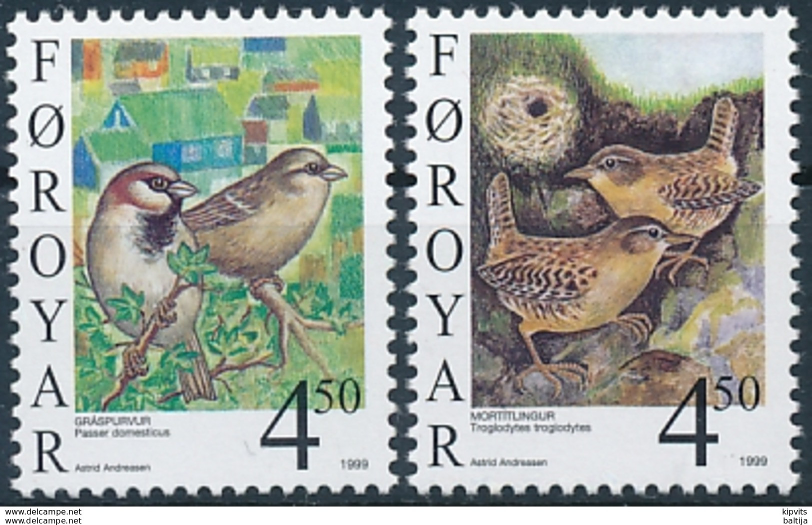 Mi 352-53 ** MNH Domestic Birds Passer Domesticus Troglodytes Troglodytes - Faroe Islands