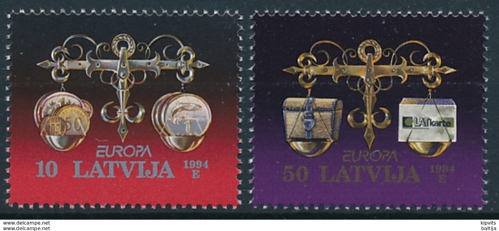 Mi 376-77 ** MNH CEPT Europa Money Coins - Latvia Lettonie Lettland Letonia Letland - Latvia