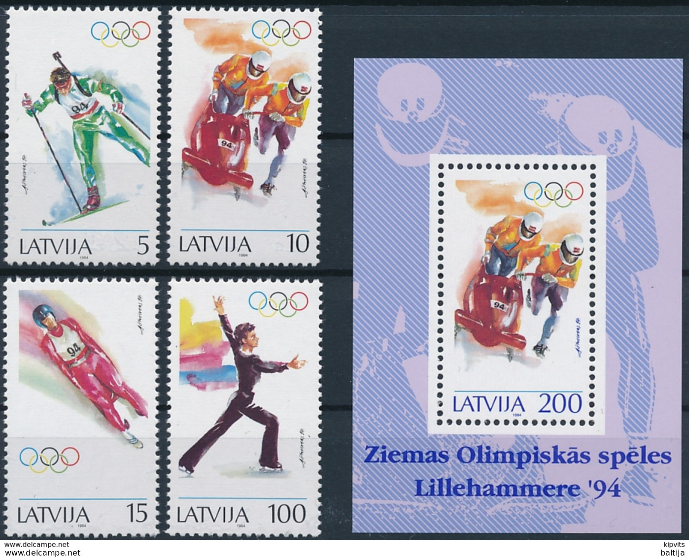 Mi 364-67+Block 4 ** MNH Winter Olympics Lillehammer - Latvia Lettonie Lettland Letonia Letland - Letonia