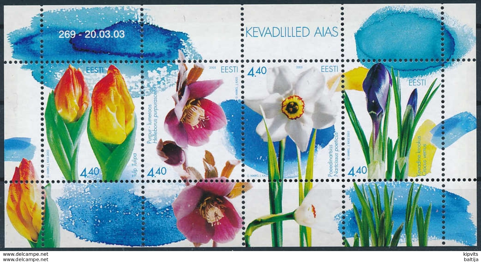 Mi Block 19 MNH ** / Spring Flowers, Tulip, Hellebore, Daffodil, Crocus - Estland