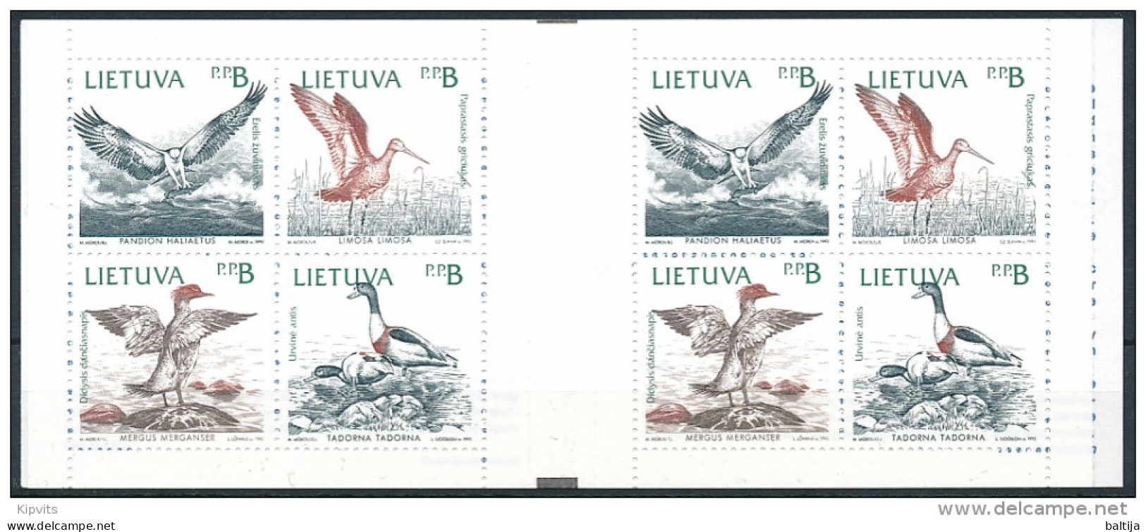Mi MH 1 Booklet ** MNH / Birds, Osprey, Black-tailed Godwit, Merganser, Shelduck, Slania, Joint Issue - Litouwen