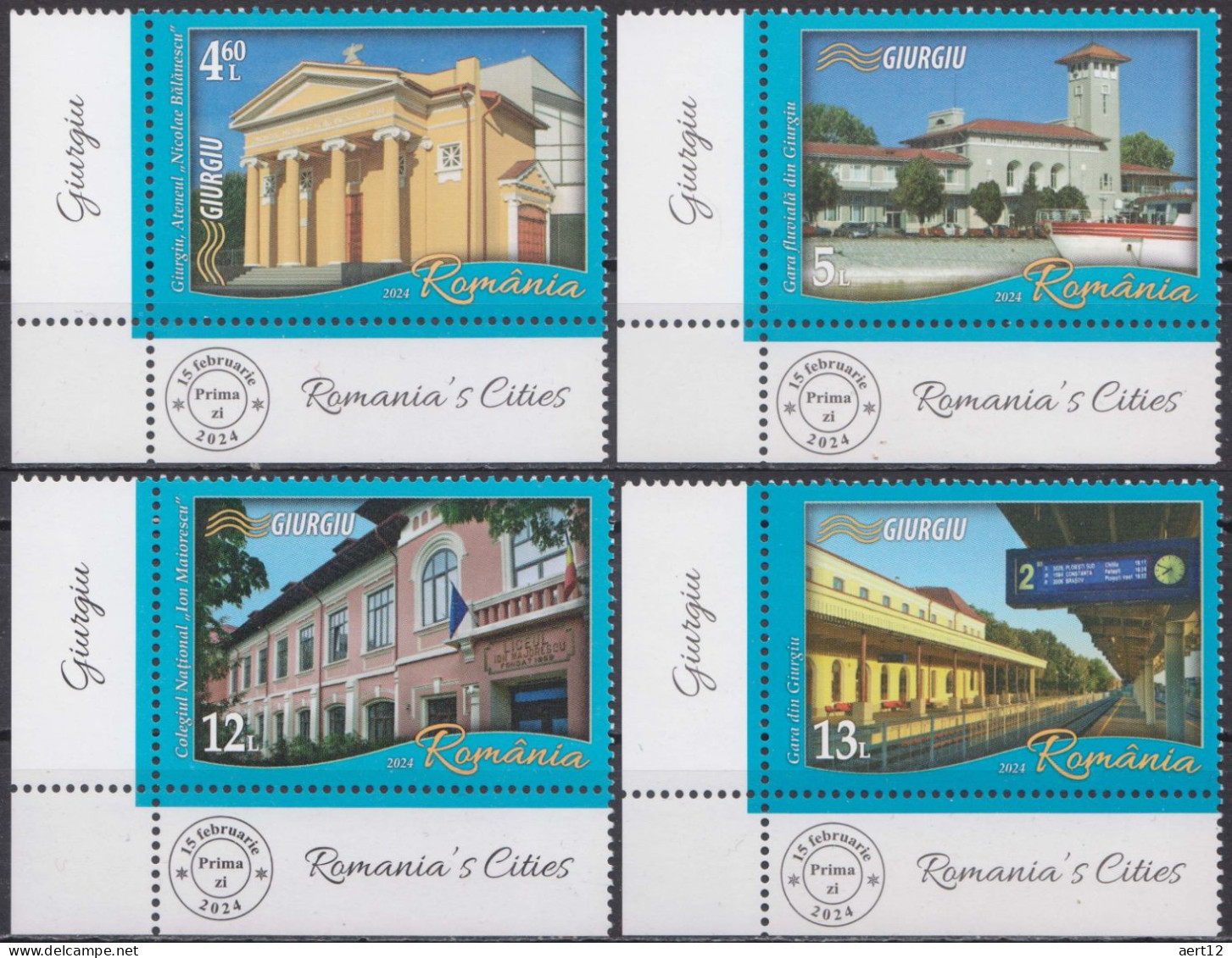 2024, Romania, Giurgiu, Buildings, Concert Buildings, Ports, Stations, Universities, 4 Stamps, MNH(**), LPMP 2452 - Ongebruikt