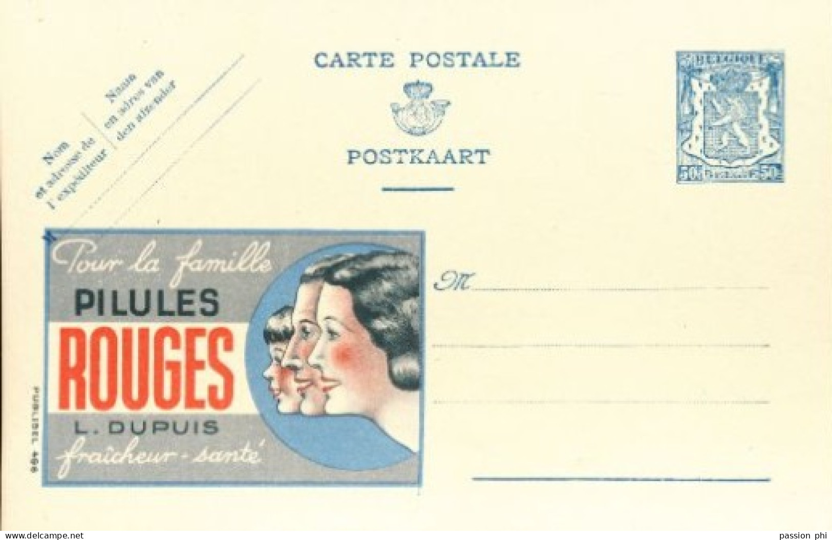 BELGIUM PPS 50C BLUE "SCEAU D'ETAT" SBEP PUBLIBEL 496 PILULES ROUGES UNUSED - Publibels