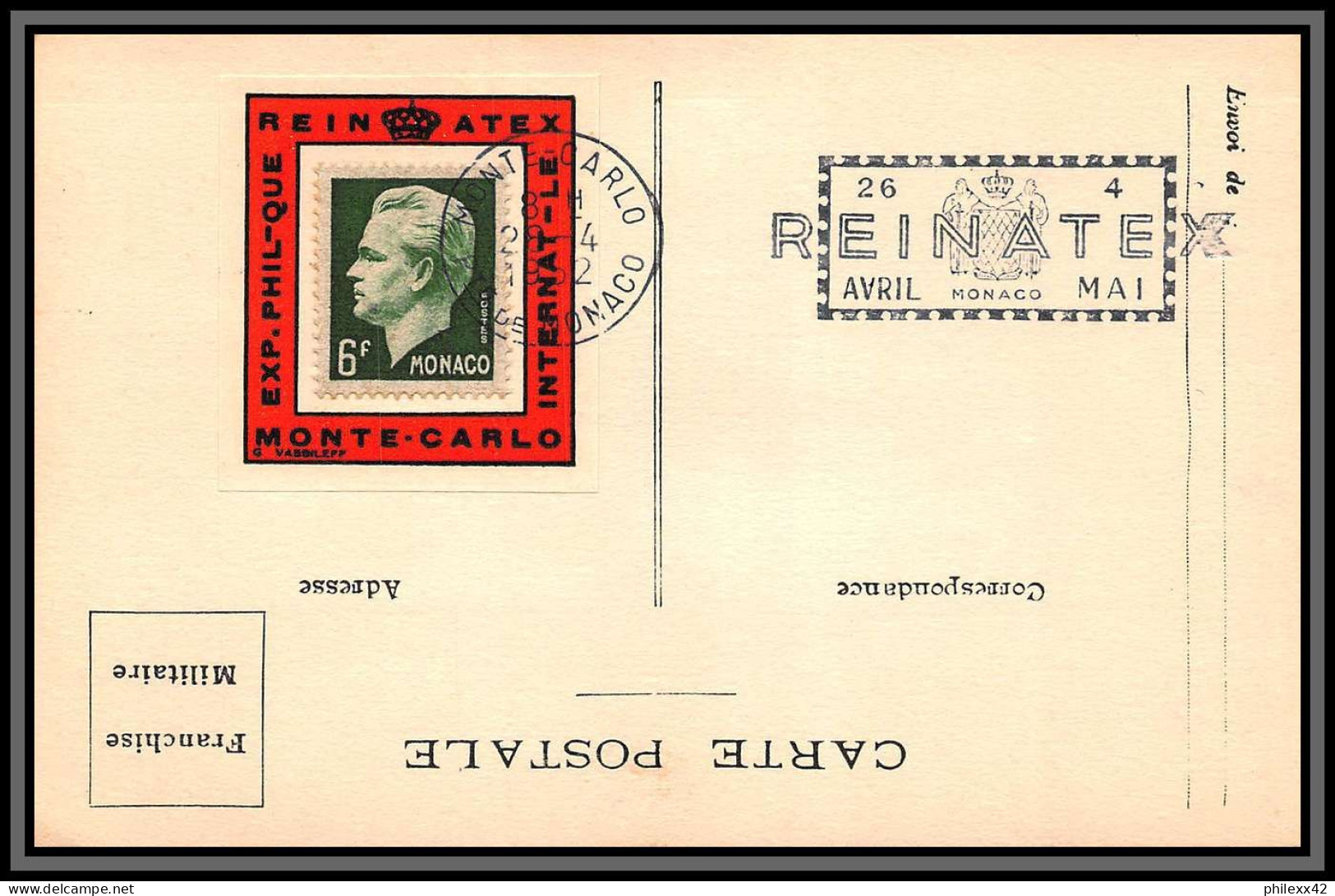 74926 (2) REINATEX 1952 joli lot collection vignette porte timbre stamp holder lettre cover Monaco france italia