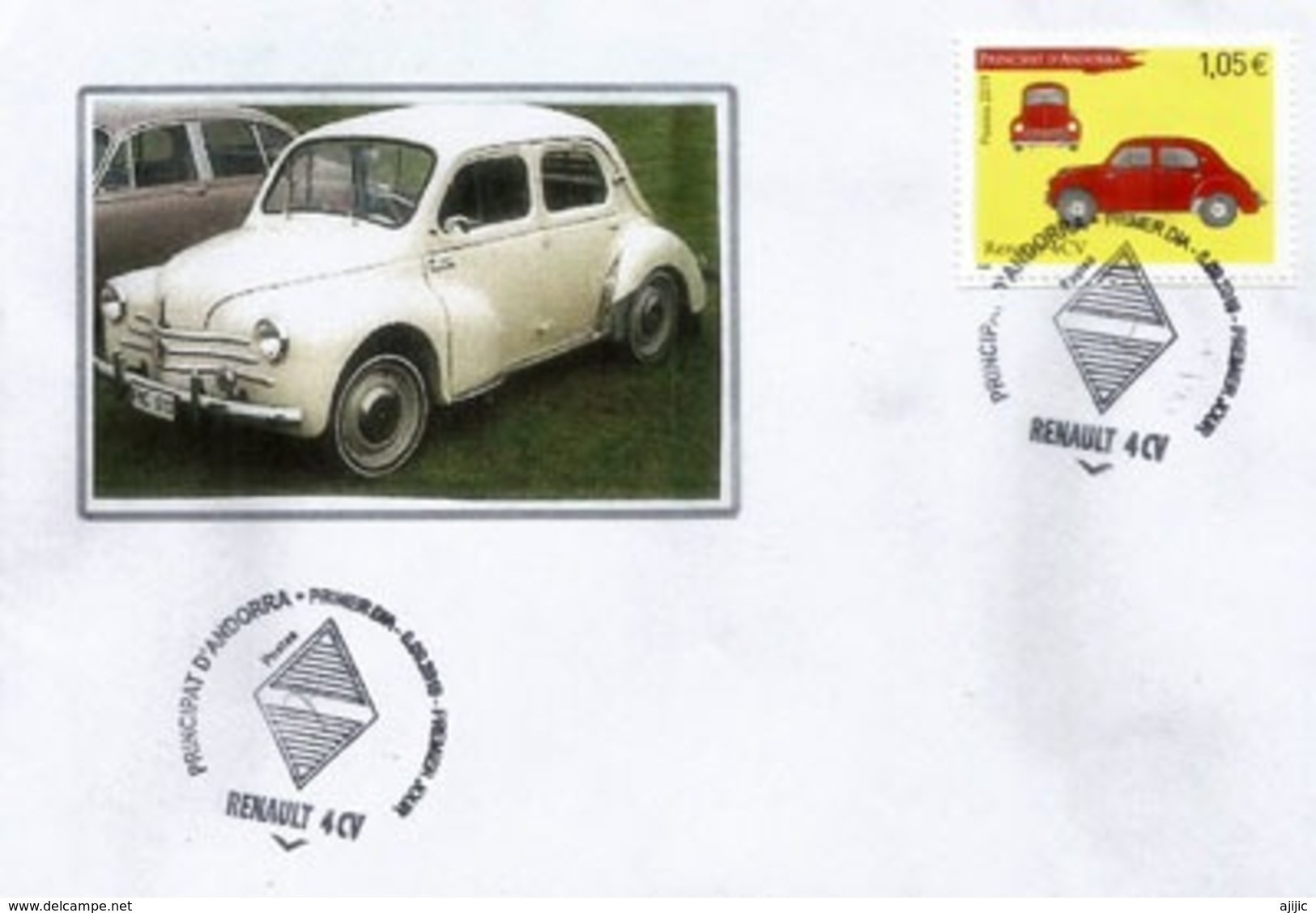 ANDORRA. Renault 4CV, Année 1947. émission Année 2019.  Oblitération Illustrée Losange Renault.  FDC - Cartas & Documentos