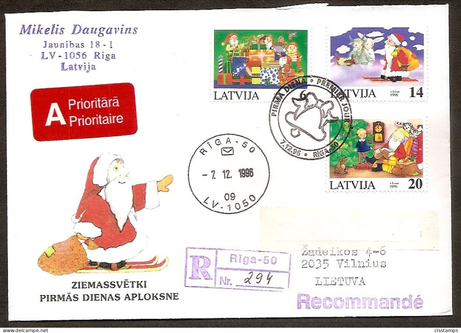 LATVIA 1996●Christmas Stamps●Mi 444-46 FDC●R-Cover - Letonia