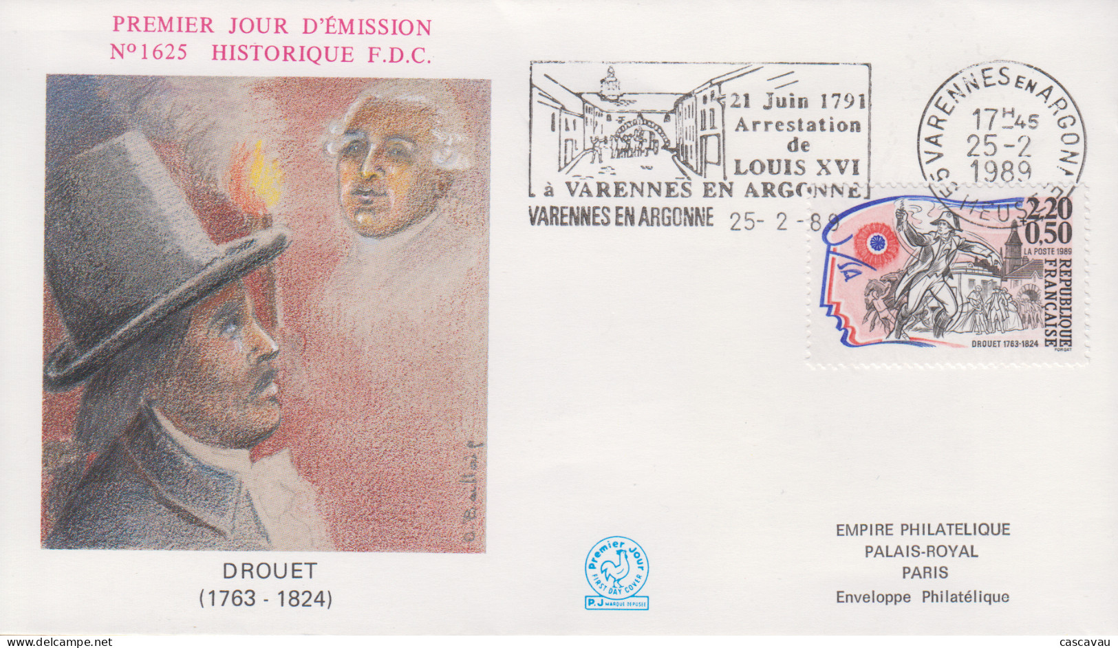 Enveloppe  FDC   Flamme   1er   Jour    FRANCE     DROUET      VARENNES  EN  ARGONNE   1989 - 1980-1989