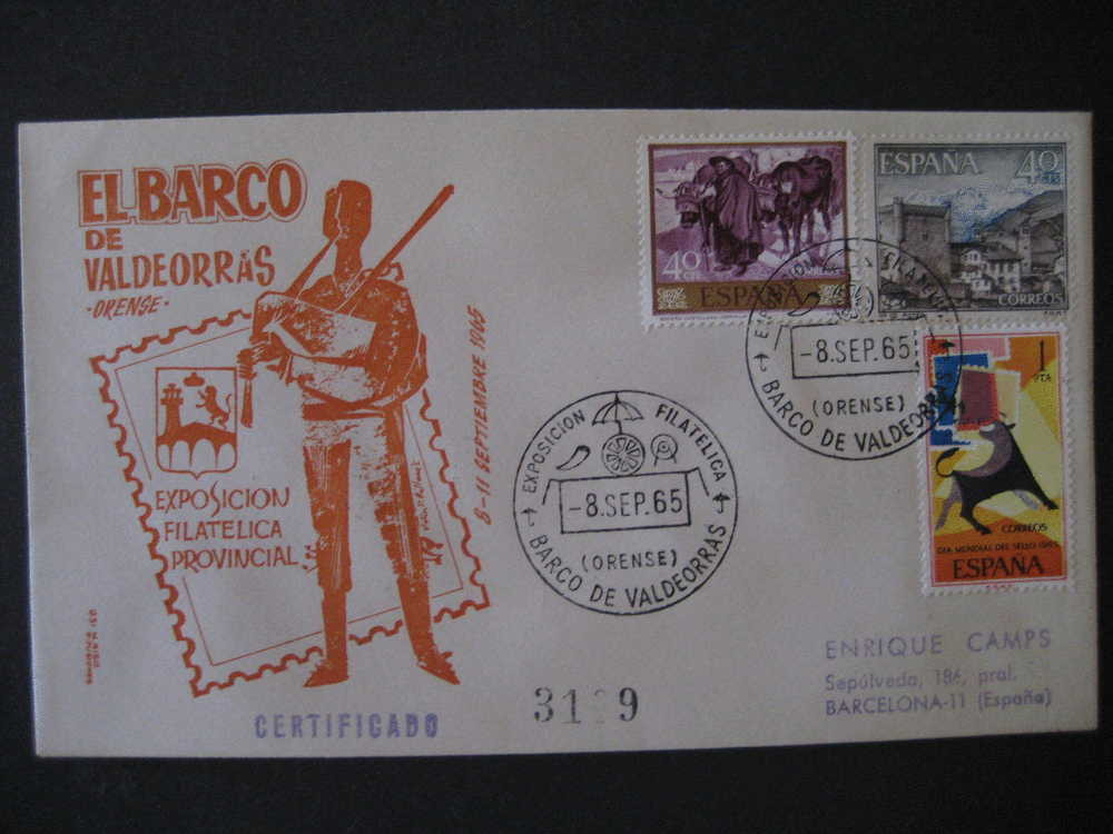 BARCO DE VALDEORRAS Orense Galicia 1965 Expo Fil Gaita Flageolet Musica Music Matasellos Especial Sobre Cover Lettre - Cartas & Documentos