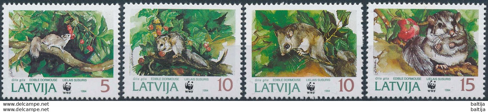 Mi 378-81 ** MNH / WWF, Rodent, European Edible Dormouse, Glis Glis - Latvia