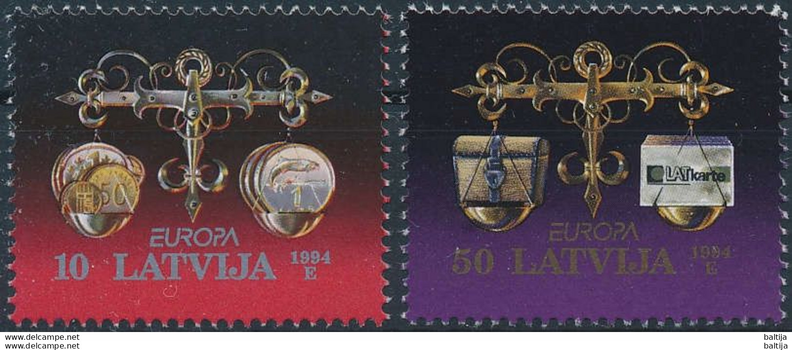 Mi 376-77 ** MNH / CEPT Europa, Discoveries And Innovations, Money, Coins - Lettland