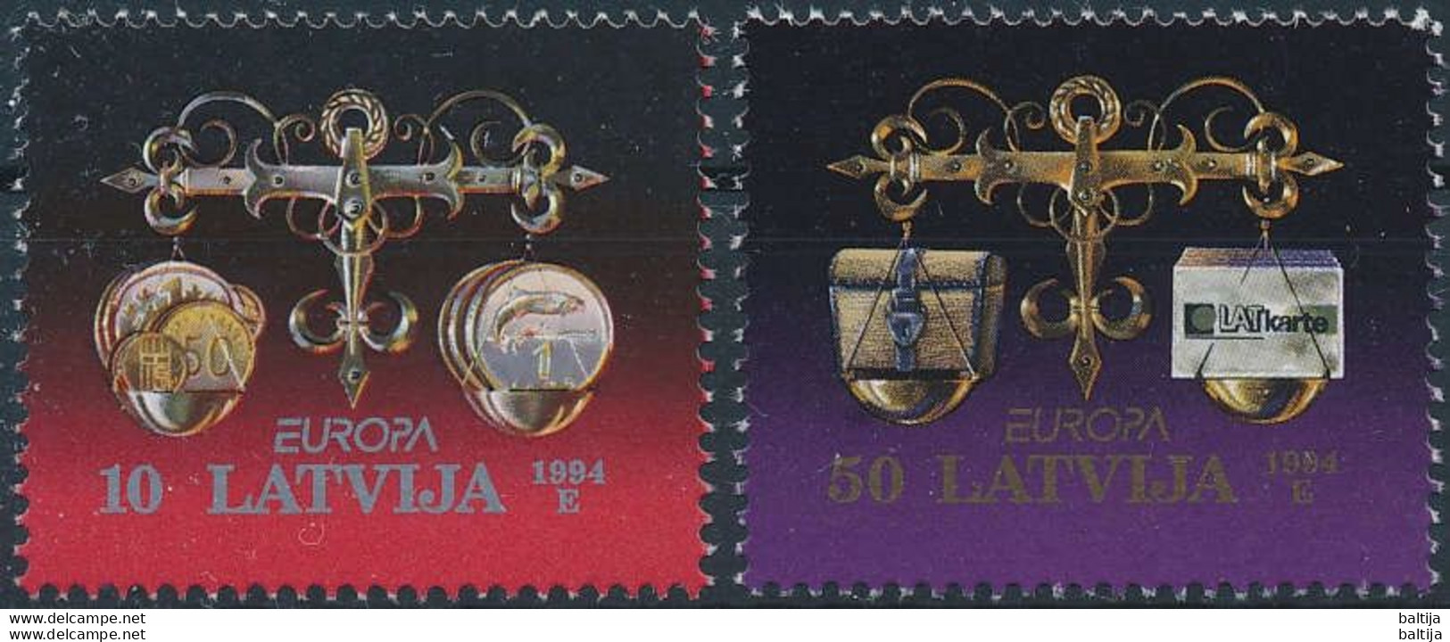 Mi 376-77 ** MNH / CEPT Europa, Discoveries And Innovations, Money, Coins - Letland