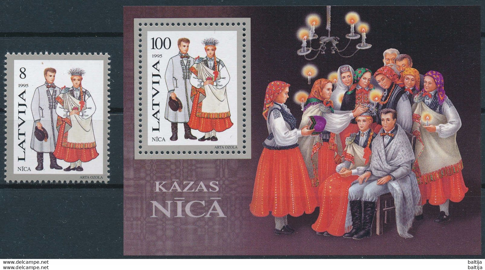 Mi 407 + Block 6 ** MNH / Regional Costumes / Wedding In Nīca - Lettland