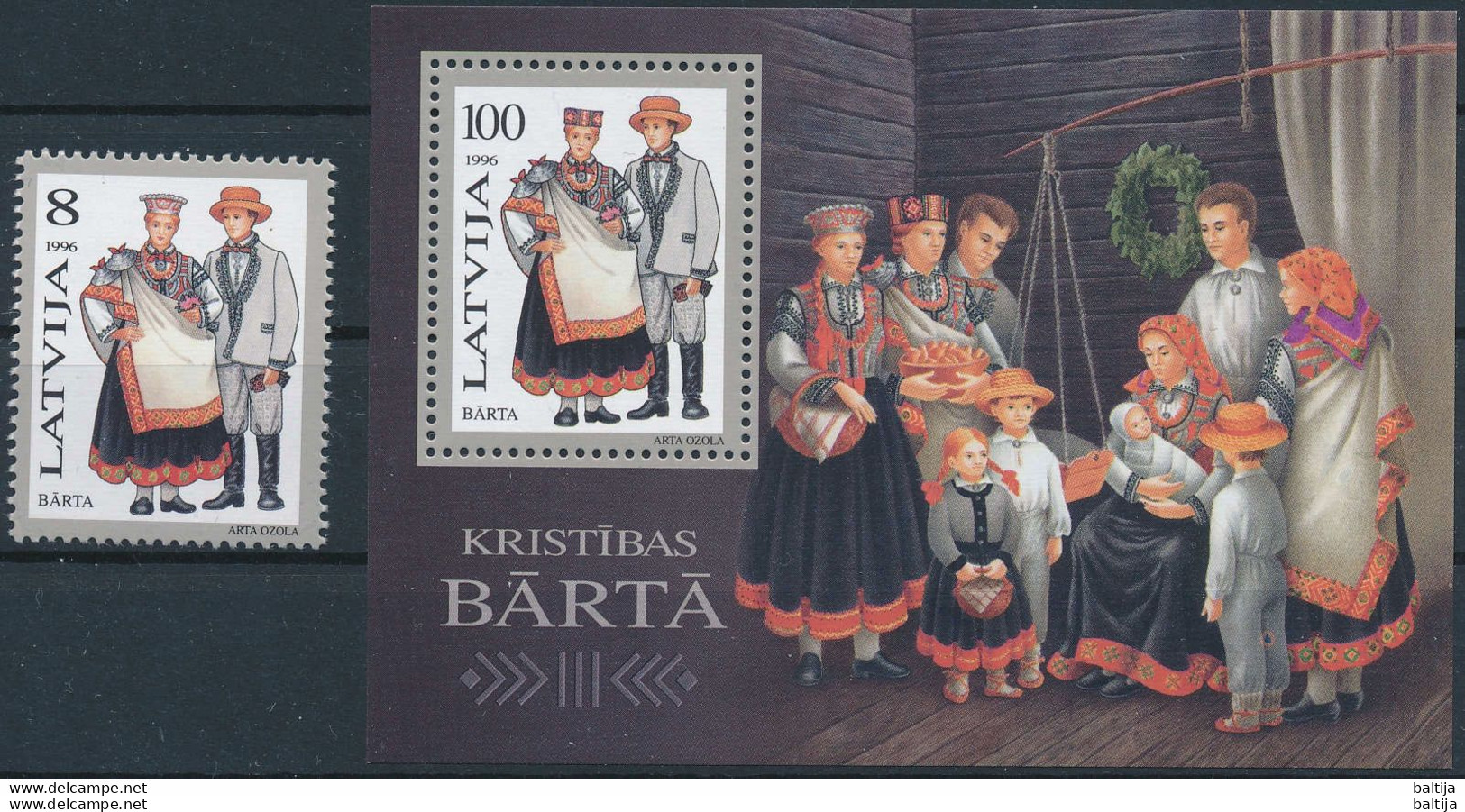 Mi 424 + Block 7 ** MNH / Regional Costumes / Christening In Bārta - Lettonie