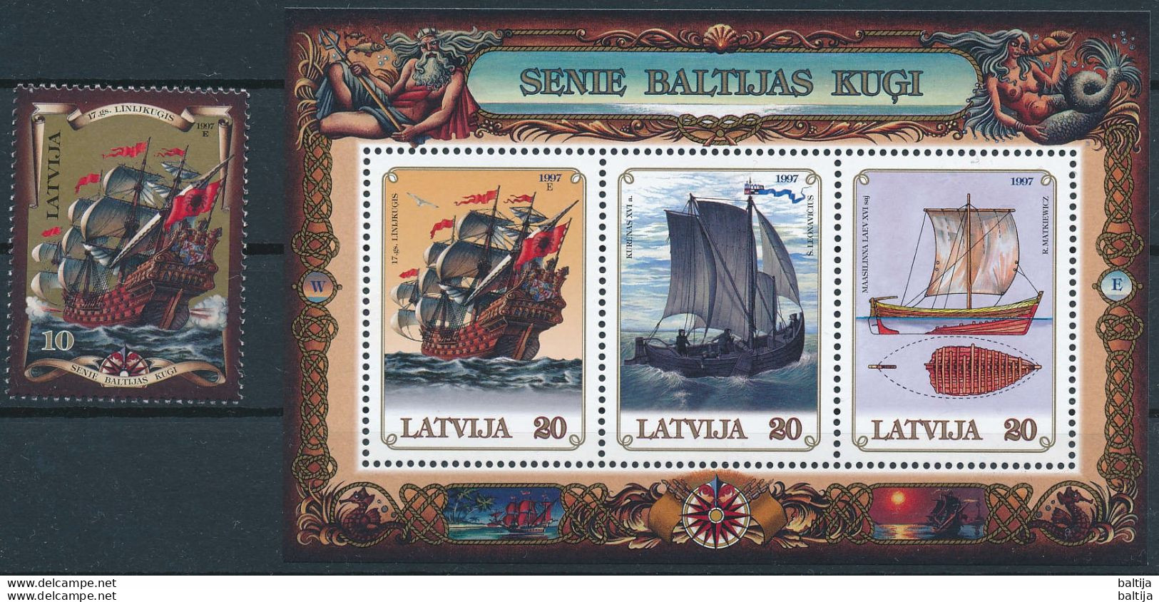 Mi 454 + Block 11 ** MNH / Old Baltic Sailing Ships / Joint Issue - Lettonie