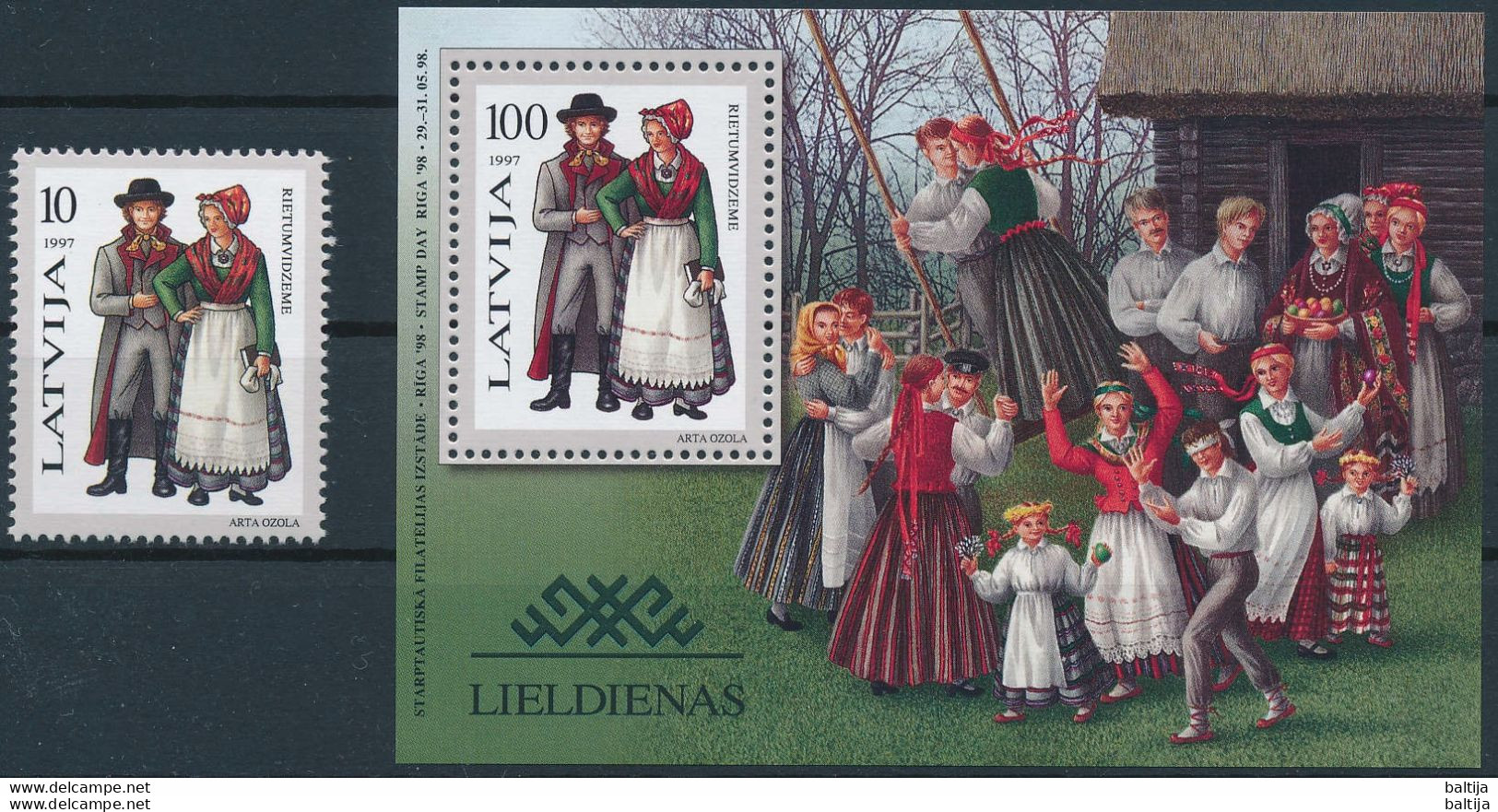 Mi 451 + Block 10 ** MNH / Regional Costumes / Easter Traditions - Lettland