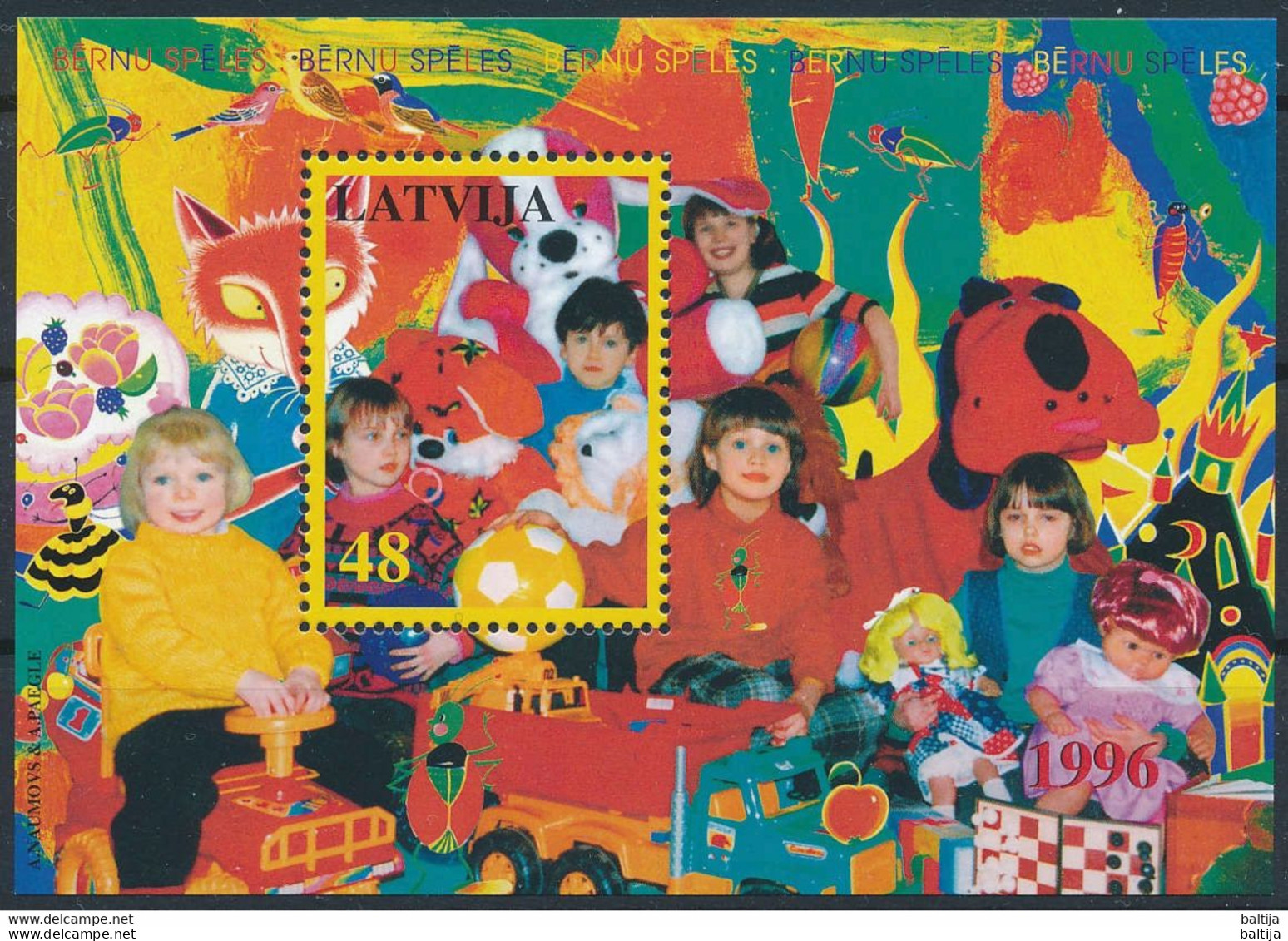 Mi Block 8 ** MNH / Children At Play / Chess Board - Lettland