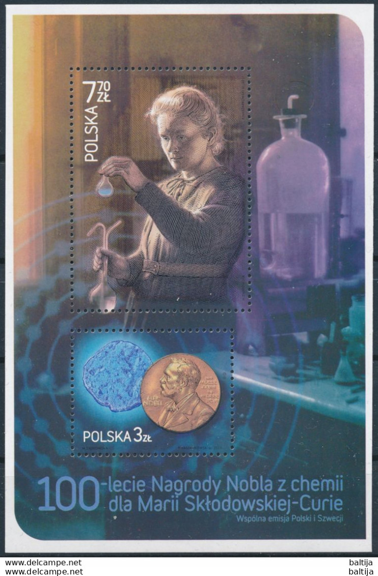 Mi Block 201 MNH ** Joint Issue Sweden Poland / Woman, Scientist, Physicist, Chemist, Marie Curie, Nobel Prize Laureate - Ongebruikt