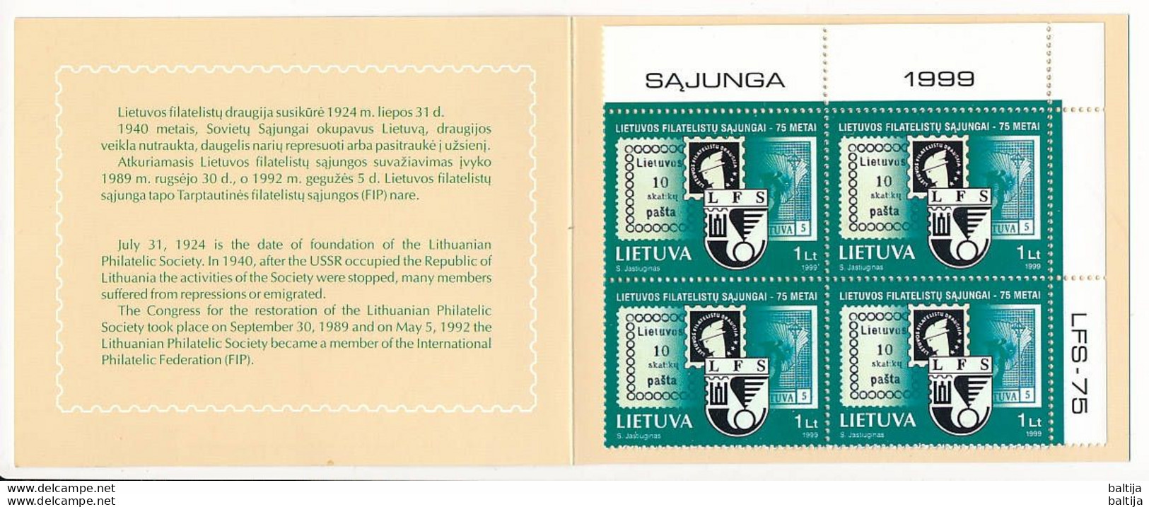 Mi 701 Booklet ** MNH / Lithuanian Philatelic Society 75th Anniversary, Stamp On Stamp - Lituanie