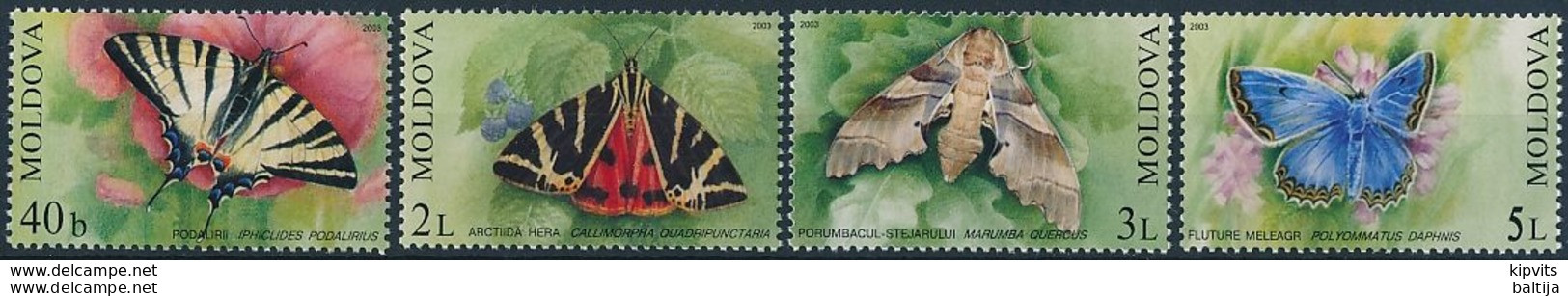 Mi 459-62 MNH ** / Lepidoptera, Butterfly, Moth / Swallowtail, Jersey Tiger, Oak Hawk-moth, Meleager's Blue - Moldavia