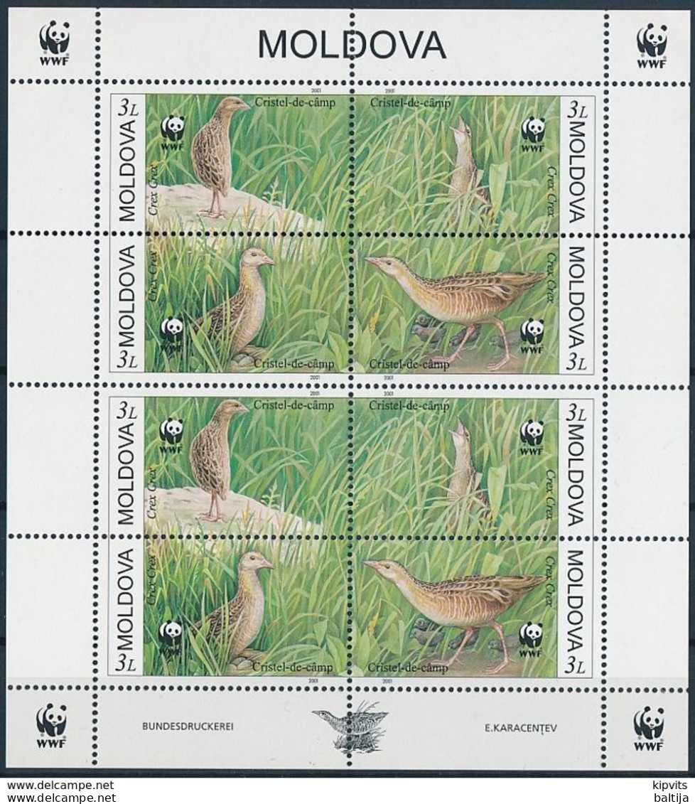 Mi 379-82 MNH ** Sheetlet / WWF, Birds, Corn Crake, Crex Crex - Moldavie