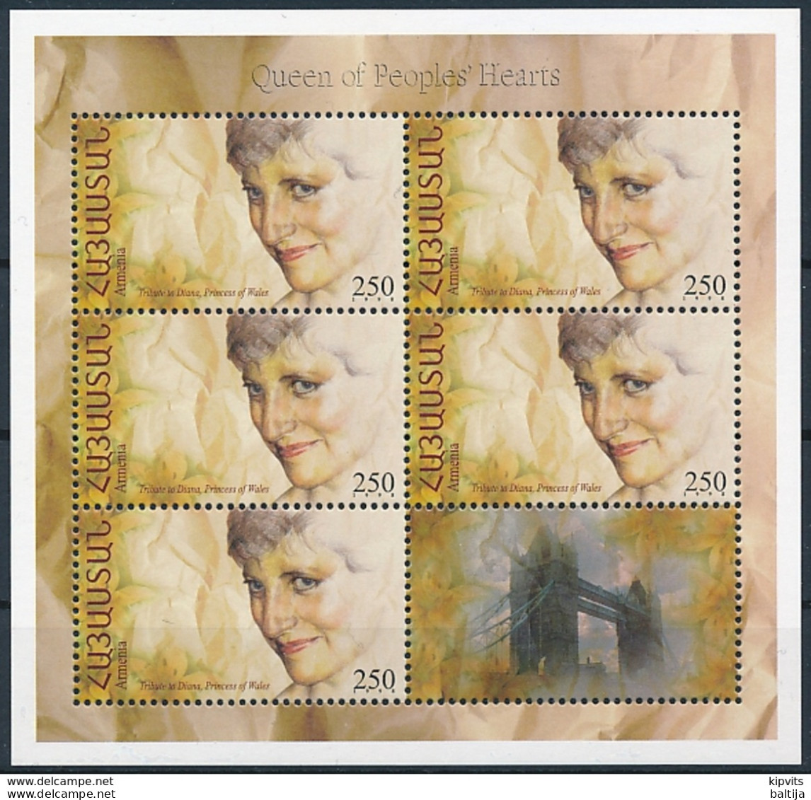 Mi 333 MNH ** Sheetlet / Death Of Diana, Princess Of Wales, Lady Di, Tower Bridge, London - Armenië