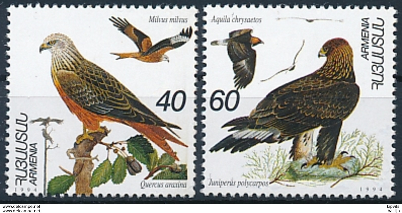 Mi 246-47 MNH ** Birds Of Prey, Raptors / Red Kite, Milvus Milvus, Golden Eagle, Aquila Chrysaetos - Arménie