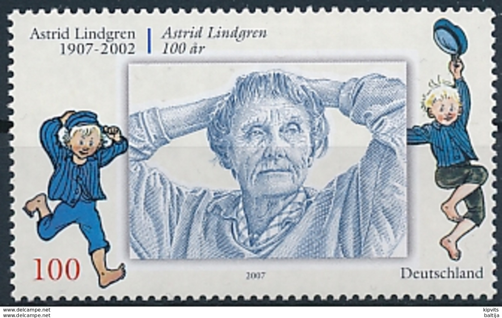 Mi 2629 MNH ** Joint Issue Sweden / Woman Writer Astrid Lindgren 100th Birthday - Neufs