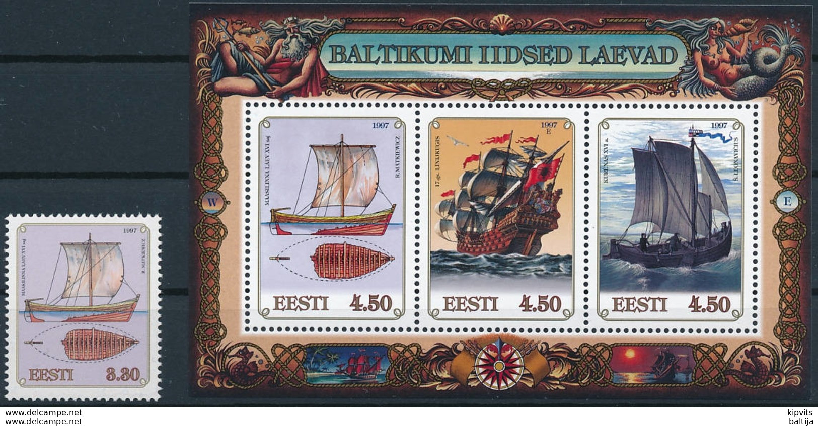 Mi 302 & Block 10 MNH ** / Ships Of The Baltic Sea, Joint Issue - Estland