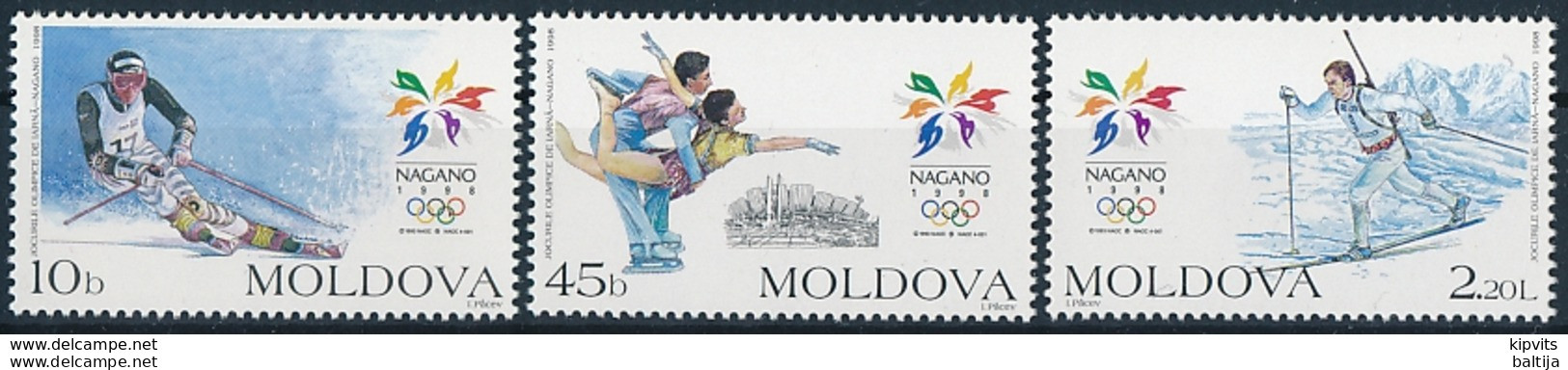 Mi 263-65 MNH ** / Winter Olympics Nagano 1998 - Alpine Skiing Downhill, Figure Skating, Biathlon - Moldova