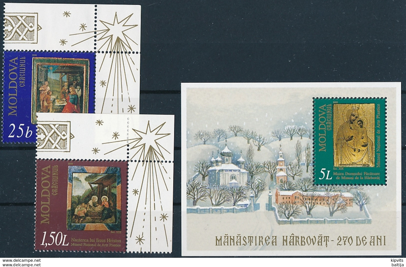 Mi 375-76 + Block 7 MNH ** / Christmas - Religious Art Icon Painting - Star Of Bethlehem, Adoration Of The Magi, Bible - Moldavia