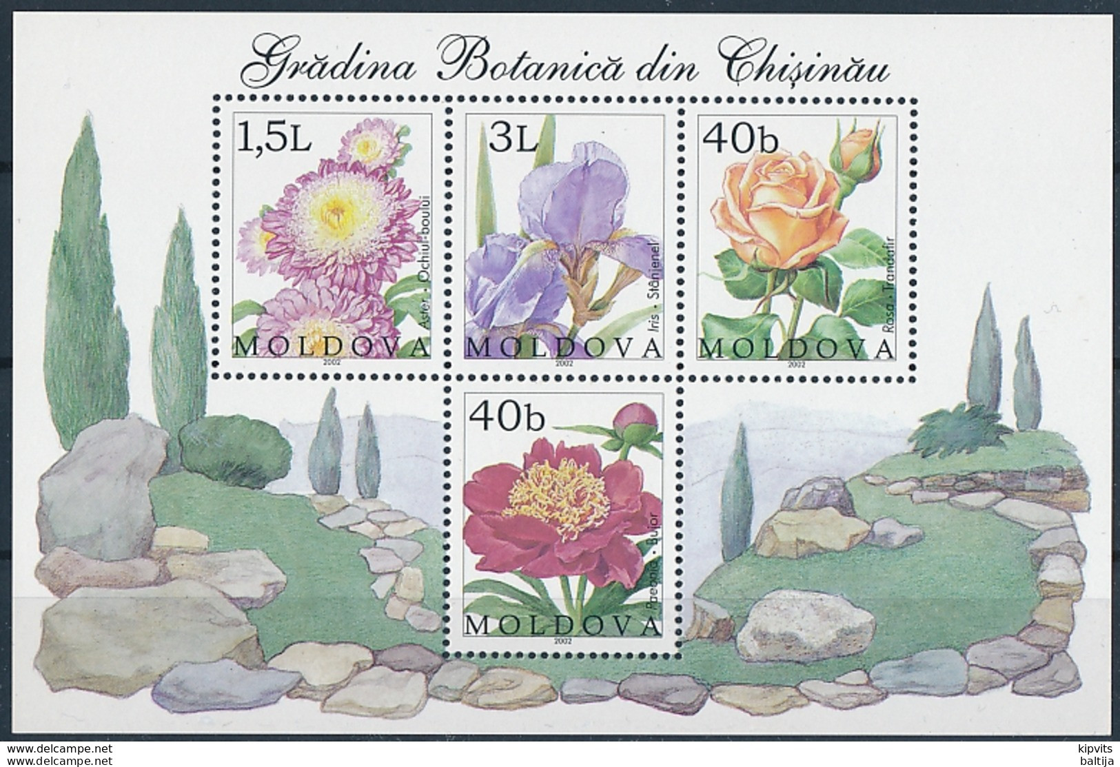 Mi Block 26 MNH ** / Flowers Of The Chișinău Botanical Garden - Peony, Rose, Aster, Iris - Moldova