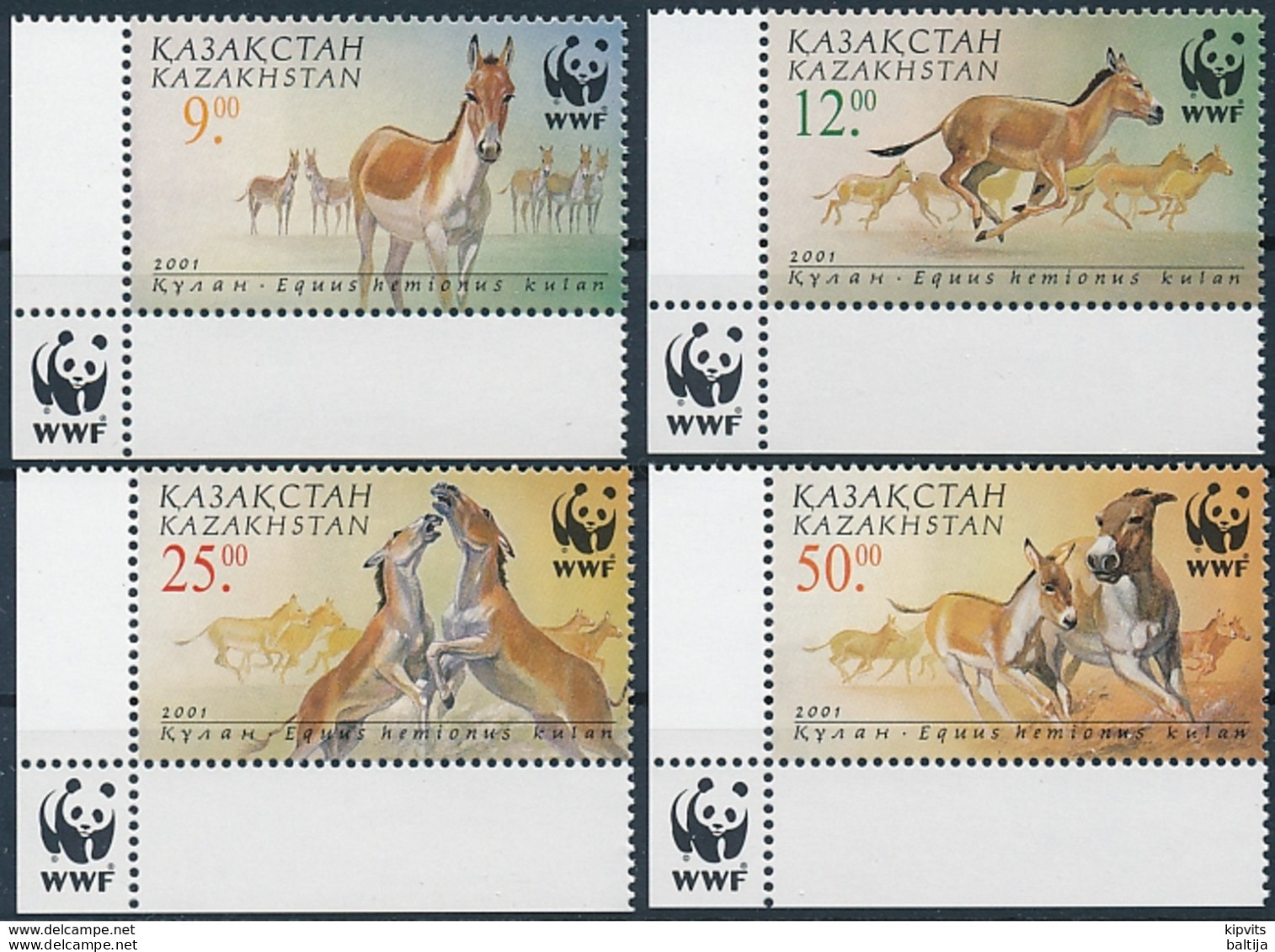 Mi 345-48 MNH ** / WWF World Wildlife Fund - Turkmenian Kulan, Equus Hemionus, Transcaspian Wild Ass, Onager - Kazachstan