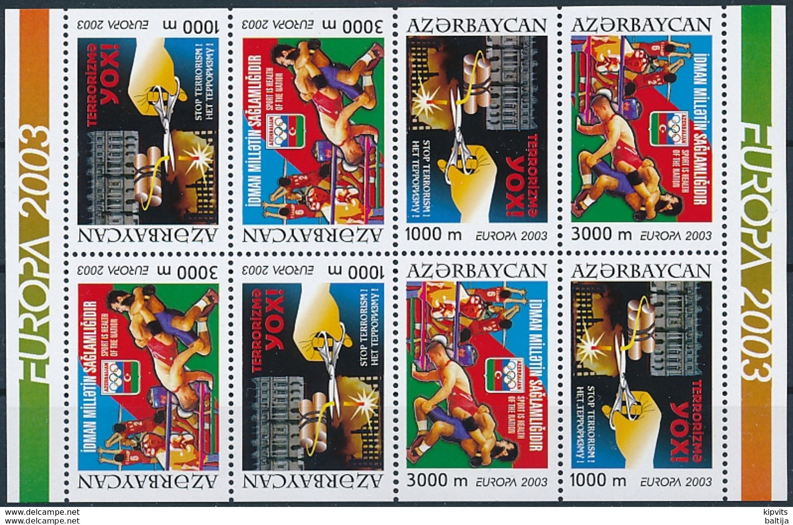 Mi 543-44 D MNH ** Sheetlet / CEPT Europa, Poster Art - Stop Terrorism, Sport / Volleyball, Boxing, Wrestling - Azerbaiján