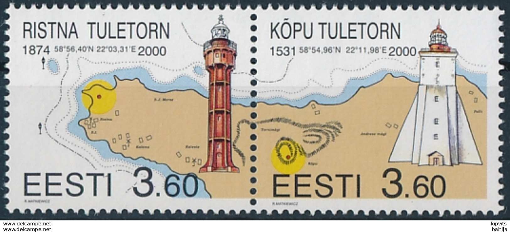 Mi 365-66 MNH ** Ristna & Kõpu Lighthouse - Estonie Estland Estonie Eesti - Estonie