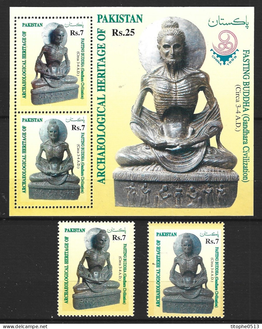 PAKISTAN. N°1007-8 + BF 10 De 1999. Patrimoine Archéologique/Bouddha. - Arqueología